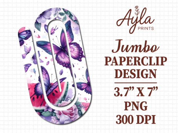Butterfly Purple Floral Jumbo Paperclip