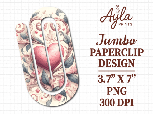 Pink Floral Heart Jumbo Paperclip Design Graphics Freebies