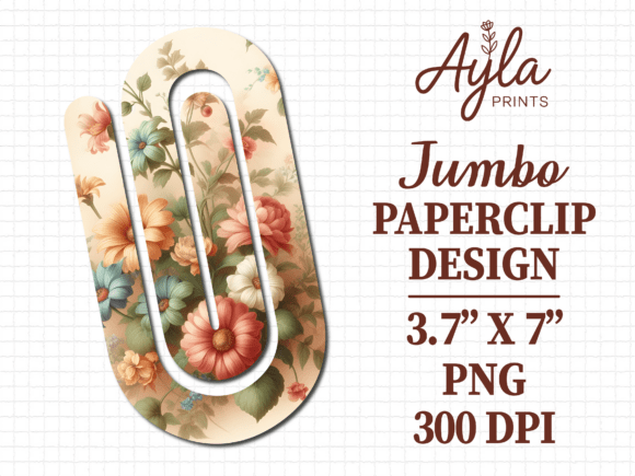 Vintage Floral Jumbo Paperclip Design: Graphics & Crafts