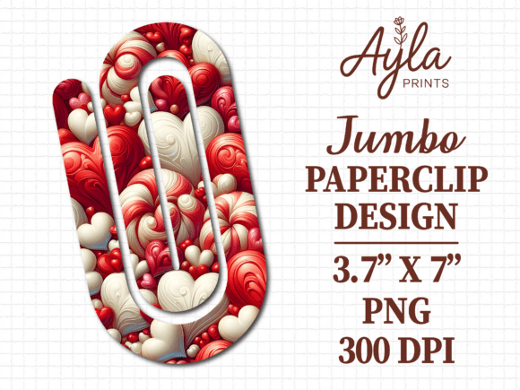 White Candy Hearts Jumbo Paperclip PNG: Graphics for Crafts